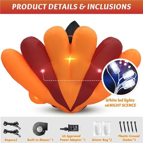 6FT Thanksgiving Inflatables Turkey Colorful Big Tail Inflatable Turkey - Picture 4 of 6